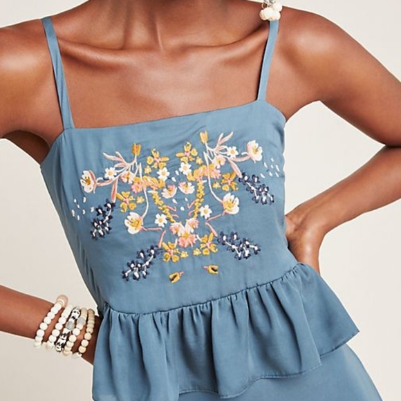 Anthropologie Tops - Anthropologie Hana Embroidered Peplum Cami